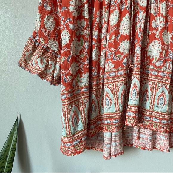 Free People Moonlight Dance Red Orange Boho Printed Tunic - Picture 4 of 6